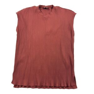 Eileen Fisher Boxy Ribbed Stretch Top Crewneck Terracotta